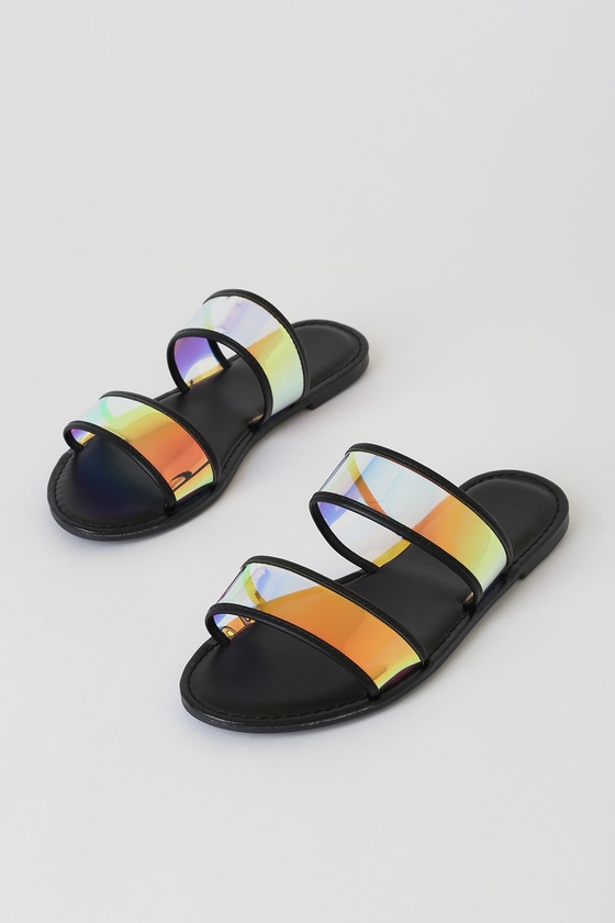 Cute Iridescent Sandals - Slide Sandals - Black Slide Sandals - Lulus