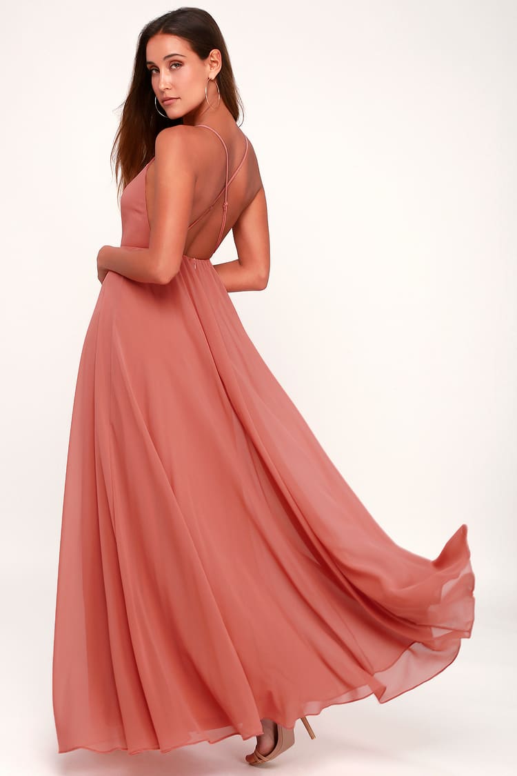 Lovely Rusty Rose Dress - Maxi Dress - Backless Maxi Dress - Lulus