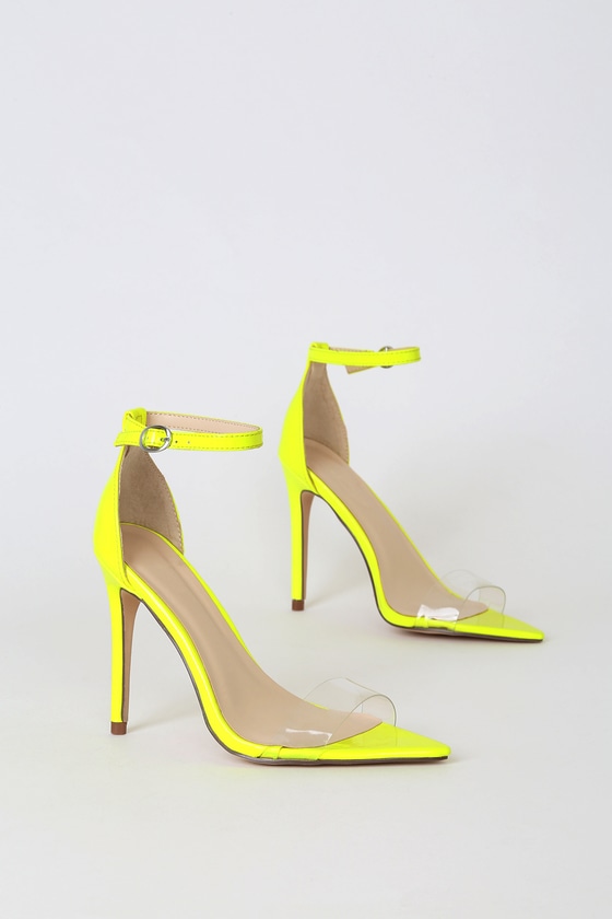 neon yellow open toe heels