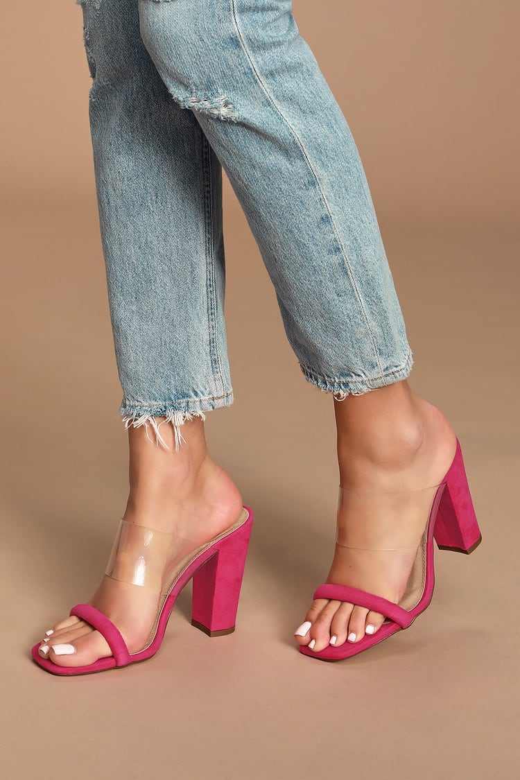 Chic Fuchsia Suede Heels - High Heel Sandals - Square Toe Heels - Lulus