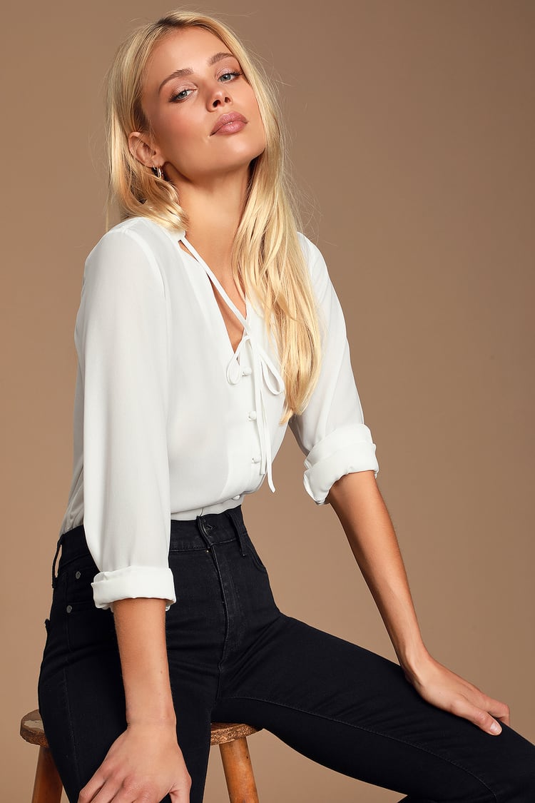 Chic White Blouse - Button-Up Blouse - Long Sleeve Blouse - Lulus