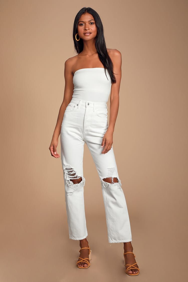 AGOLDE 90's Mid-Rise - White Jeans - Loose Fit Cropped Jeans - Lulus