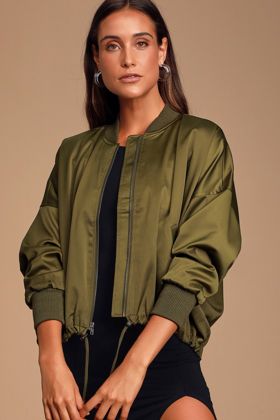 Green satin outlet bomber jacket womens