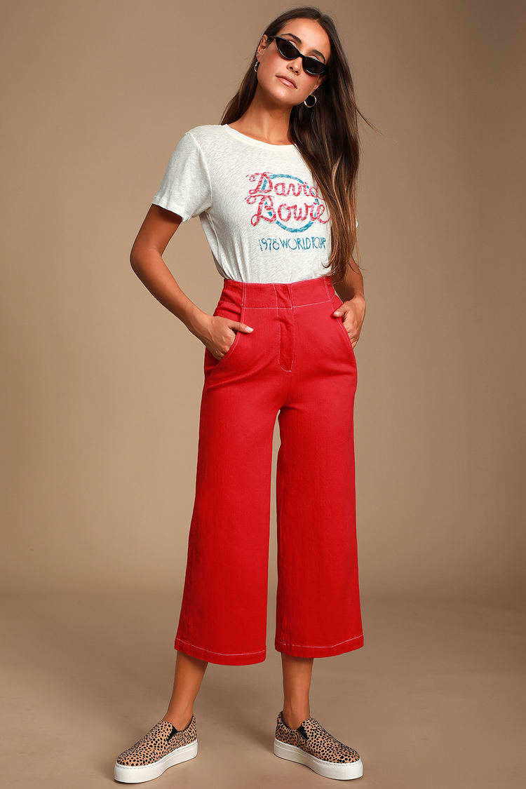 ASTR the Label Nixon - Red Denim Culottes - Red Wide-Leg Pants - Lulus