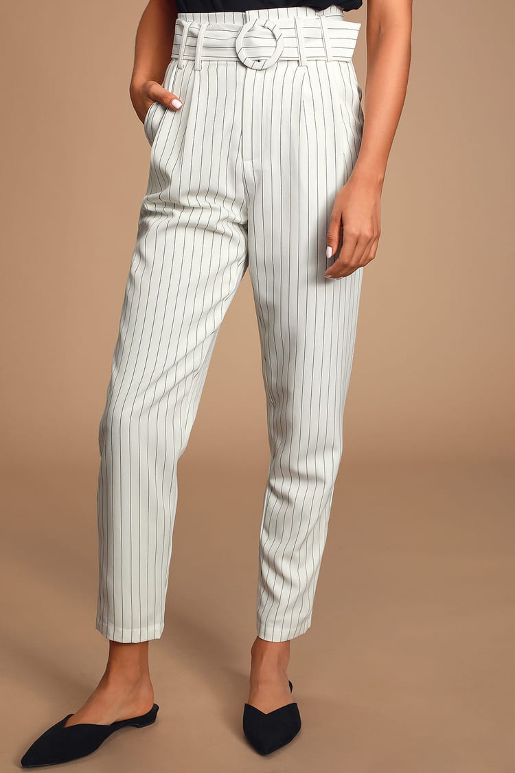 Black Pinstripe Pants - Straight Leg Pants - Pinstriped Trousers - Lulus