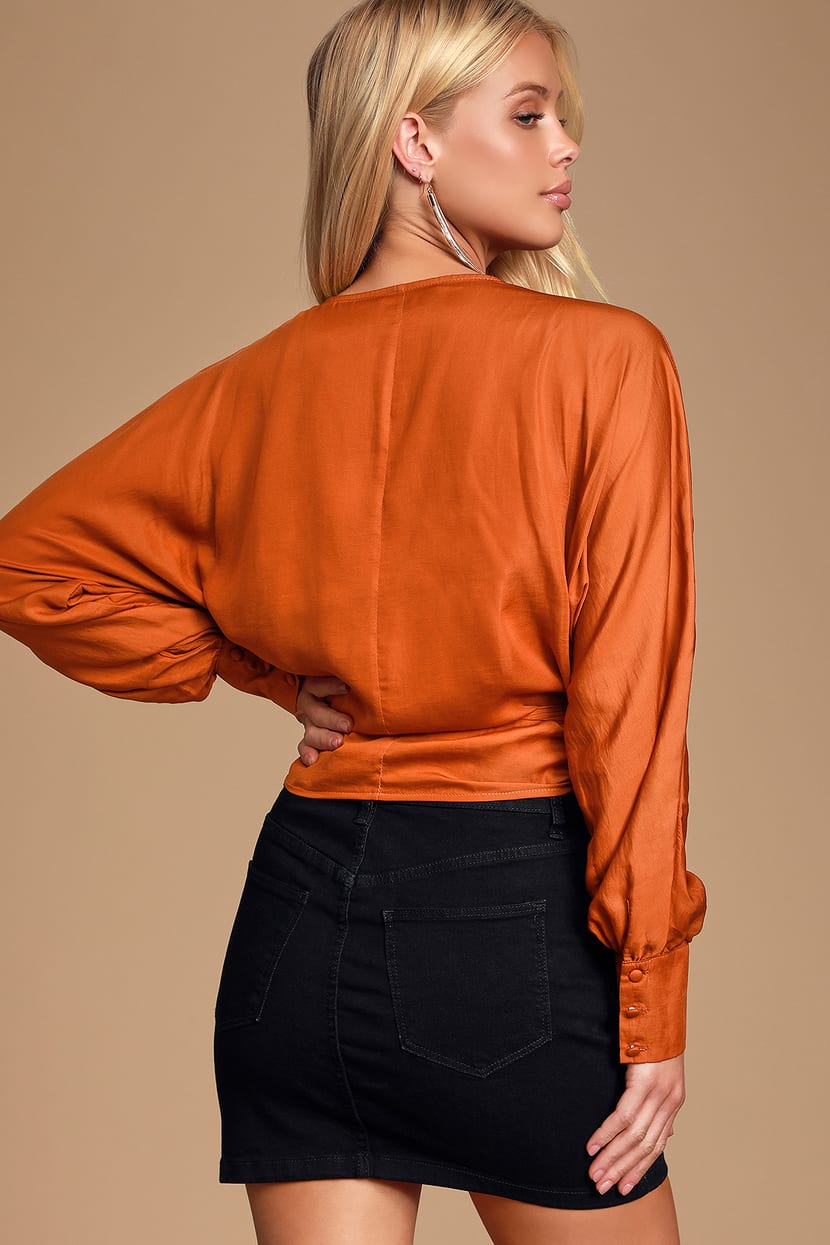 Lulus Rust Orange Top - Wrap Top - Tie-Front - Blouse