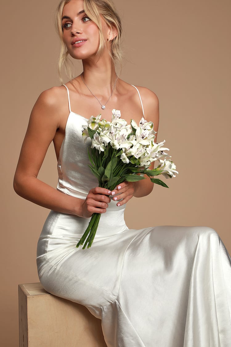 Elliat Aisle White Satin Gown - Satin Maxi Dress - Open Back Gown - Lulus