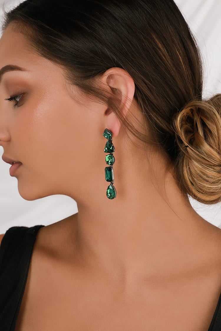 Emerald Green Rhinestone Earrings - Rhinestone Statement Earrings - Lulus