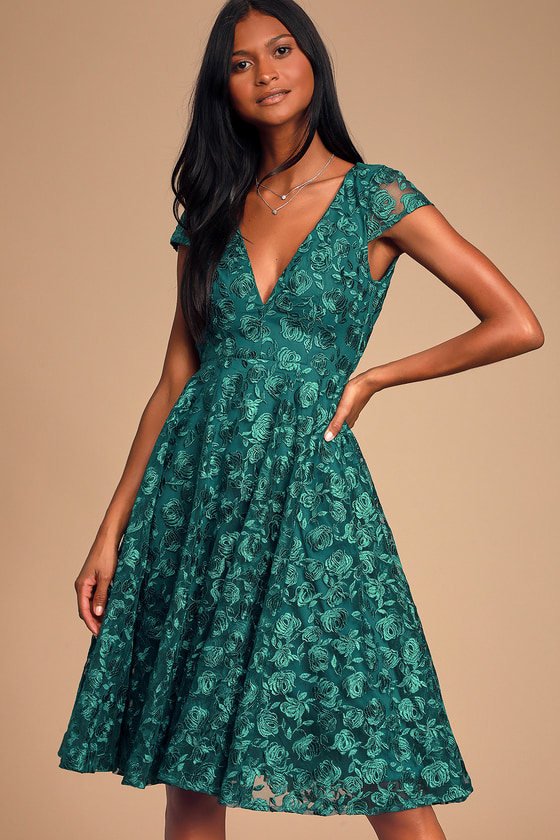 Green floral 2024 cocktail dress