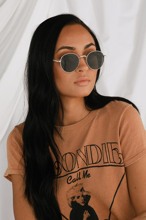 Cute Gold Sunglasses - Round Sunglasses - Wire-Frame Sunnies - Lulus
