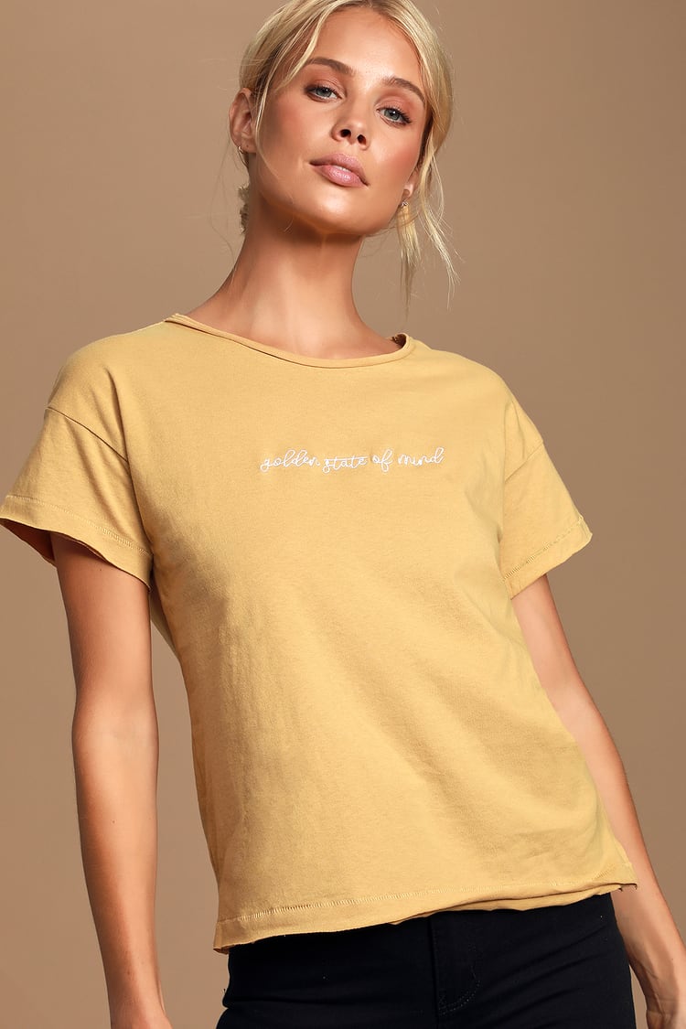 Mustard Yellow Tee - Cute Yellow T-Shirt - Embroidered Tee - Lulus
