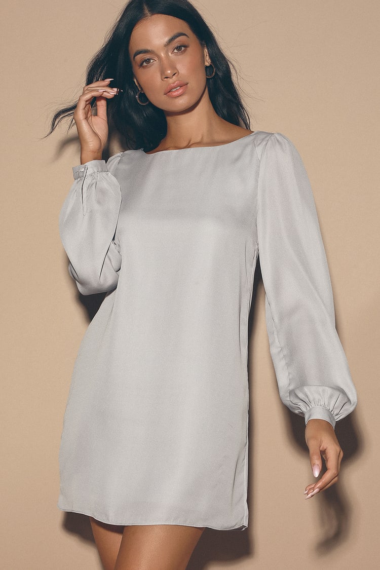 Pretty Light Grey Dress - Shift Dress - Long Sleeve Dress - $42.00 - Lulus