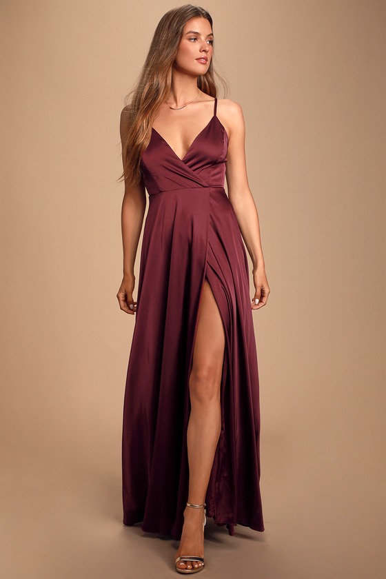 burgundy dress satin