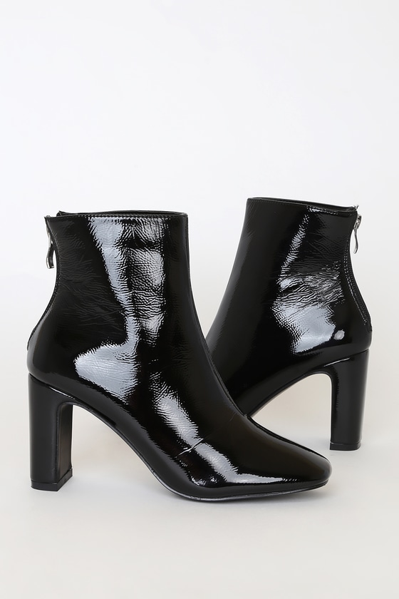 Patent Black Booties - Ankle Boots 