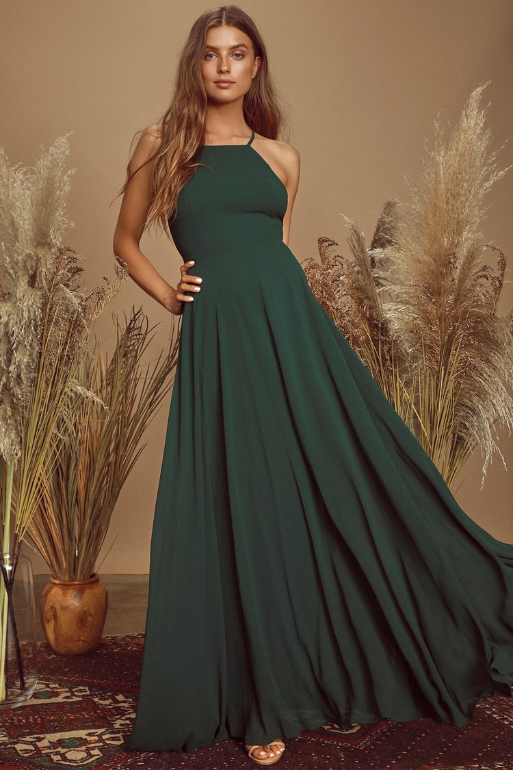 Beautiful Dark Green Dress - Maxi Dress- Backless Maxi Dress - Lulus