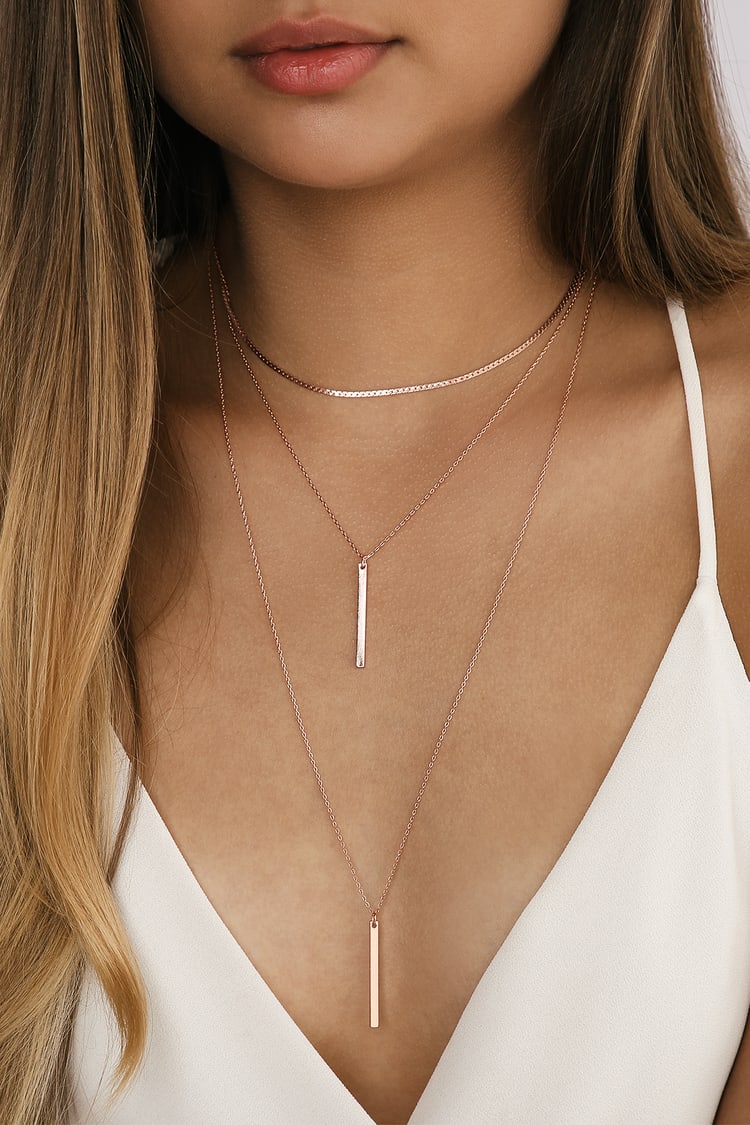 Chic Rose Gold Necklace - Choker Necklace - Layered Necklace - Lulus