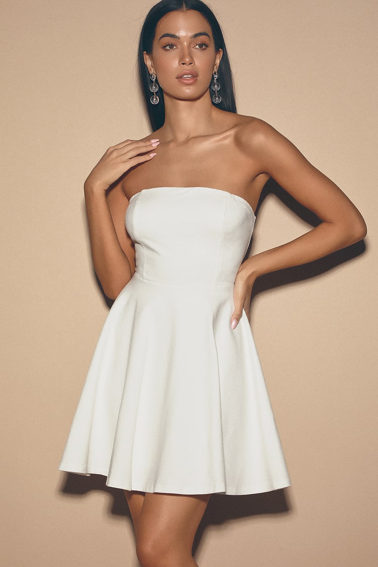 Cute White Dress - Strapless Dress - Strapless Skater Dress - Lulus