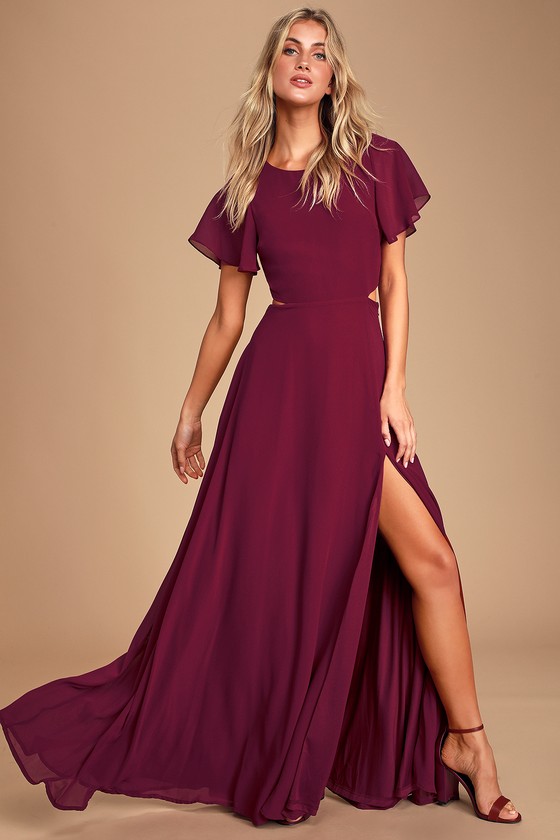 burgundy cut out dress
