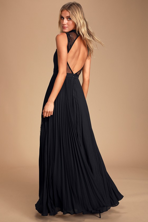Lovely Black Dress Pleated Maxi Dress Lace Maxi Dress Lulus