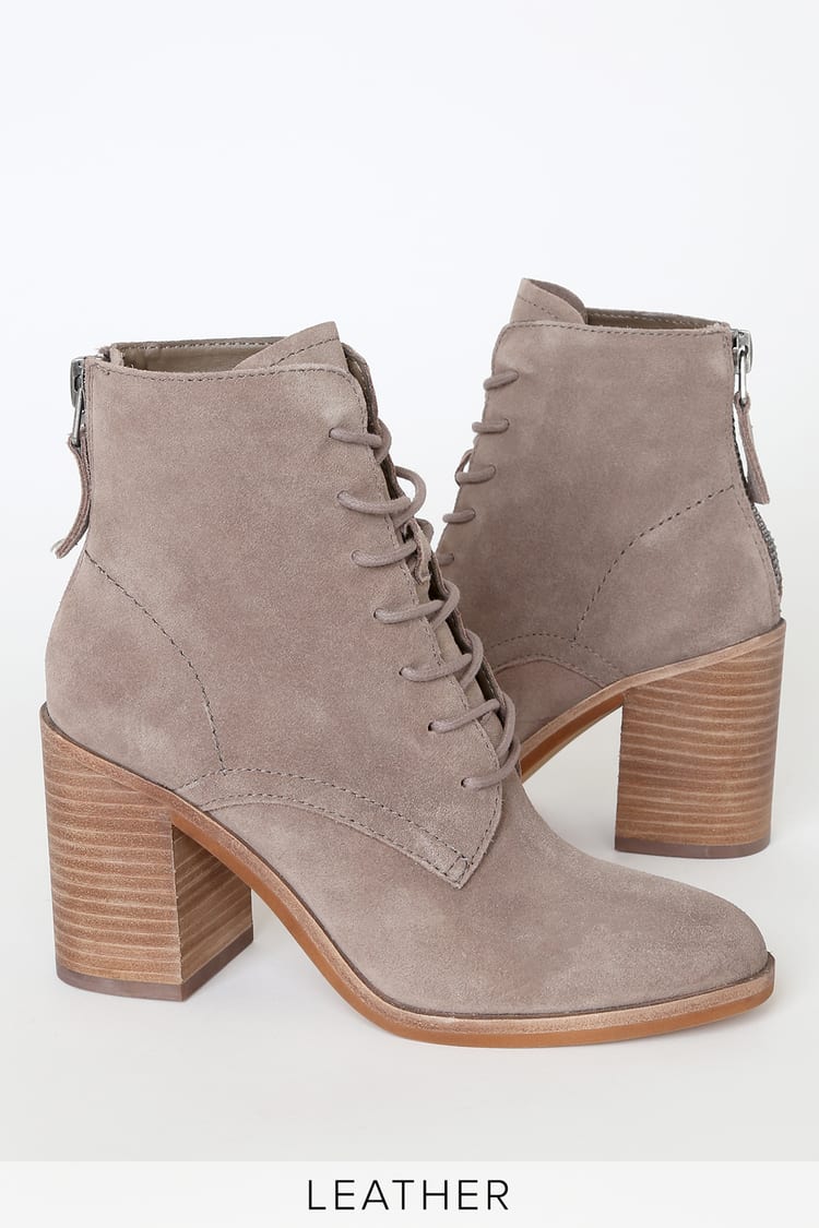 Dolce Vita Drew Taupe - Suede Leather Booties - Lace-Up Boots - Lulus