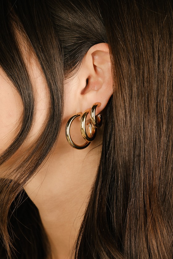 Lulus Intuitive 24kt Gold Mini Hoop Earrings Set