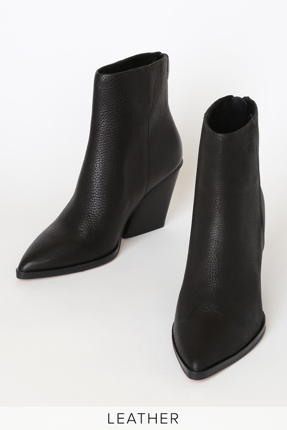 Issa Black Leather Pointed-Toe Ankle Booties