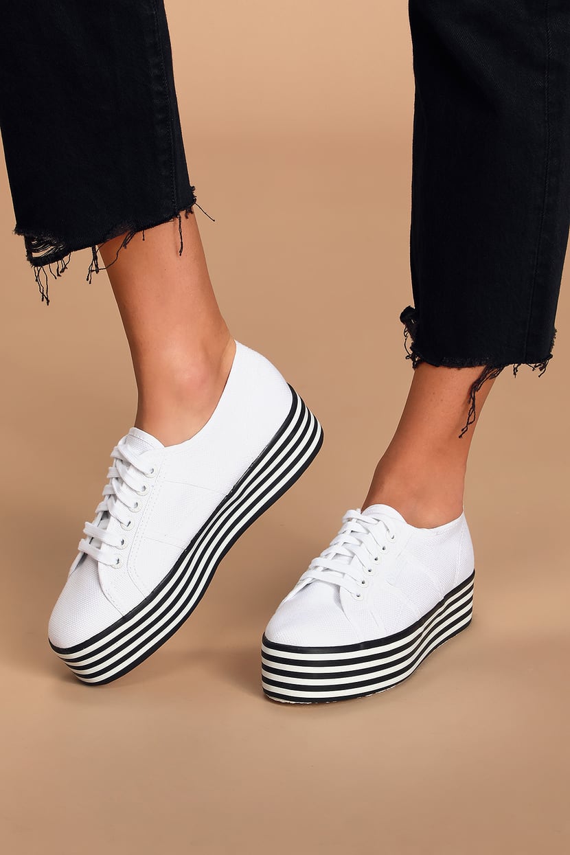 Superga 2790 COTW - White Striped Sneakers - Platform Shoes - Lulus