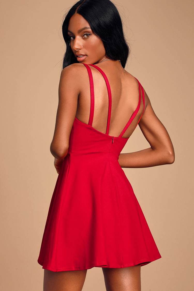 Chic Red Dress - Backless Skater Dress - Strappy Backless Dress - Lulus