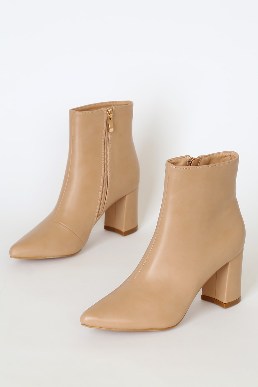 Chic Nude Boots - Pointed-Toe Boots - Vegan Leather Ankle Boots - Lulus