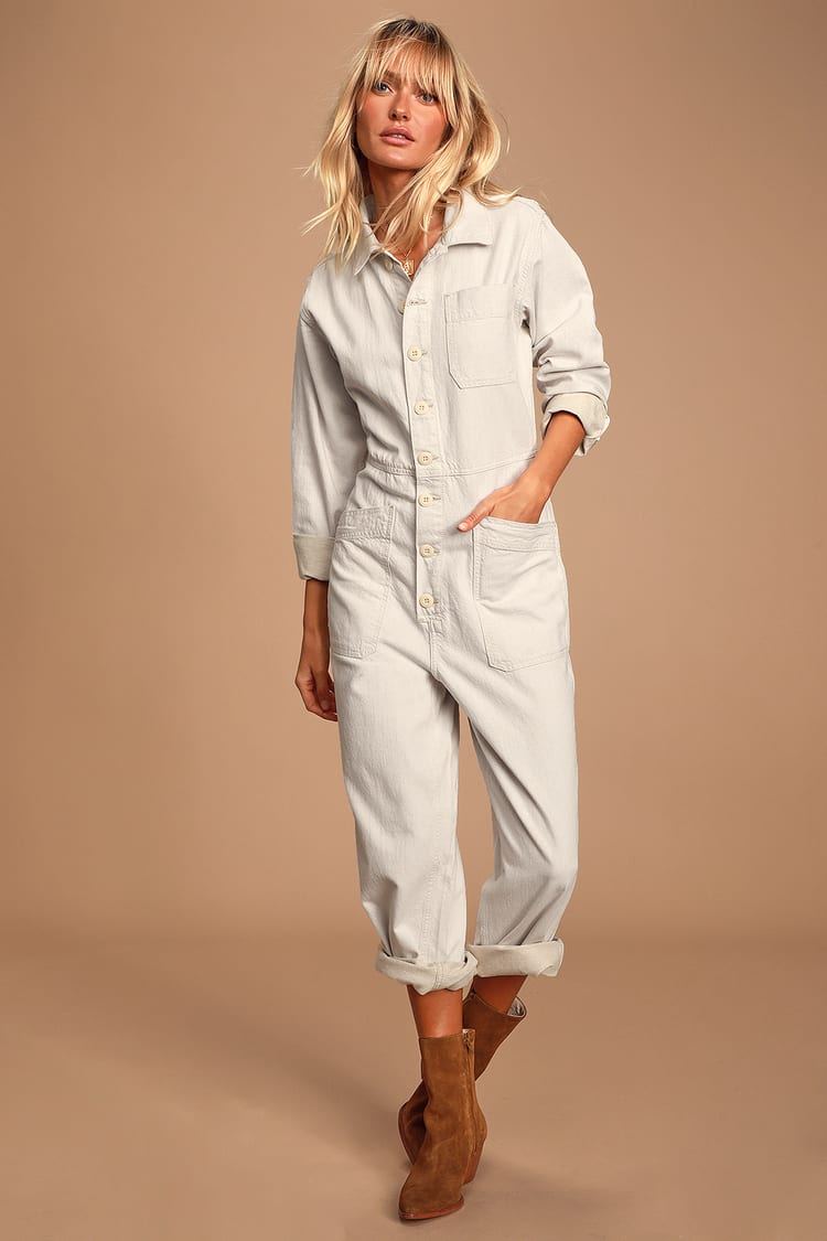 Free People Gia - Coverall Jumpsuit - Coveralls - Ivory Jumpsuit - Lulus