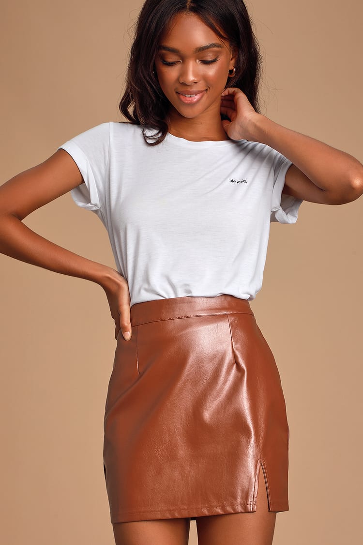 Brown Vegan Leather Skirt - Vegan Leather Mini Skirt - Mini Skirt - Lulus