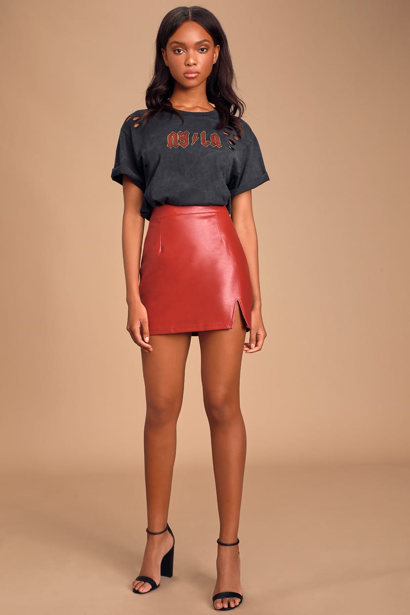 Red Vegan Leather Skirt - Vegan Leather Mini Skirt - Mini Skirt - Lulus
