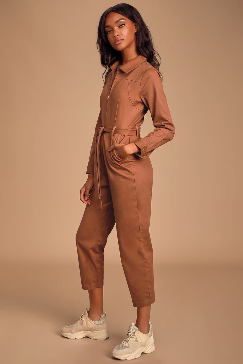 Cute Rust Boiler Suit - Boiler Jumpsuit - Zip-Front Jumpsuit - Lulus