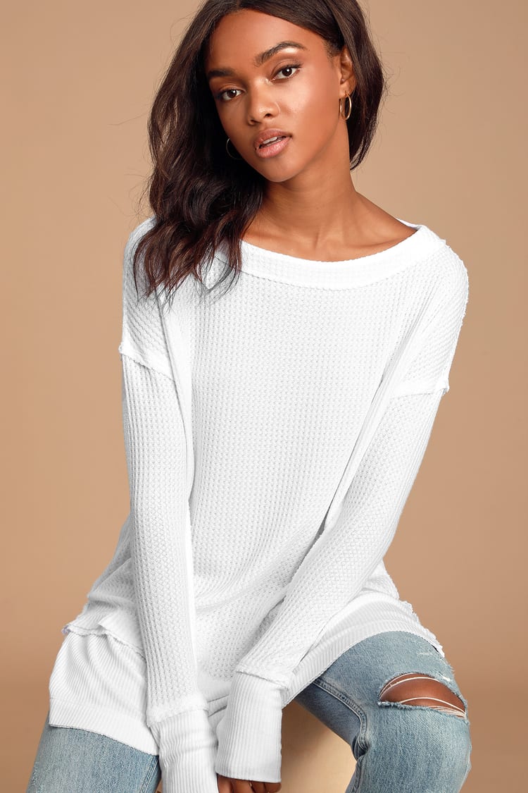 Snowy White Oversized Long Sleeve Thermal Top