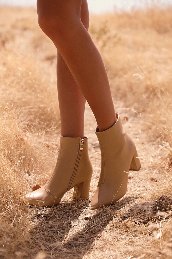 Chic Nude Boots - Pointed-Toe Boots - Vegan Leather Ankle Boots - Lulus