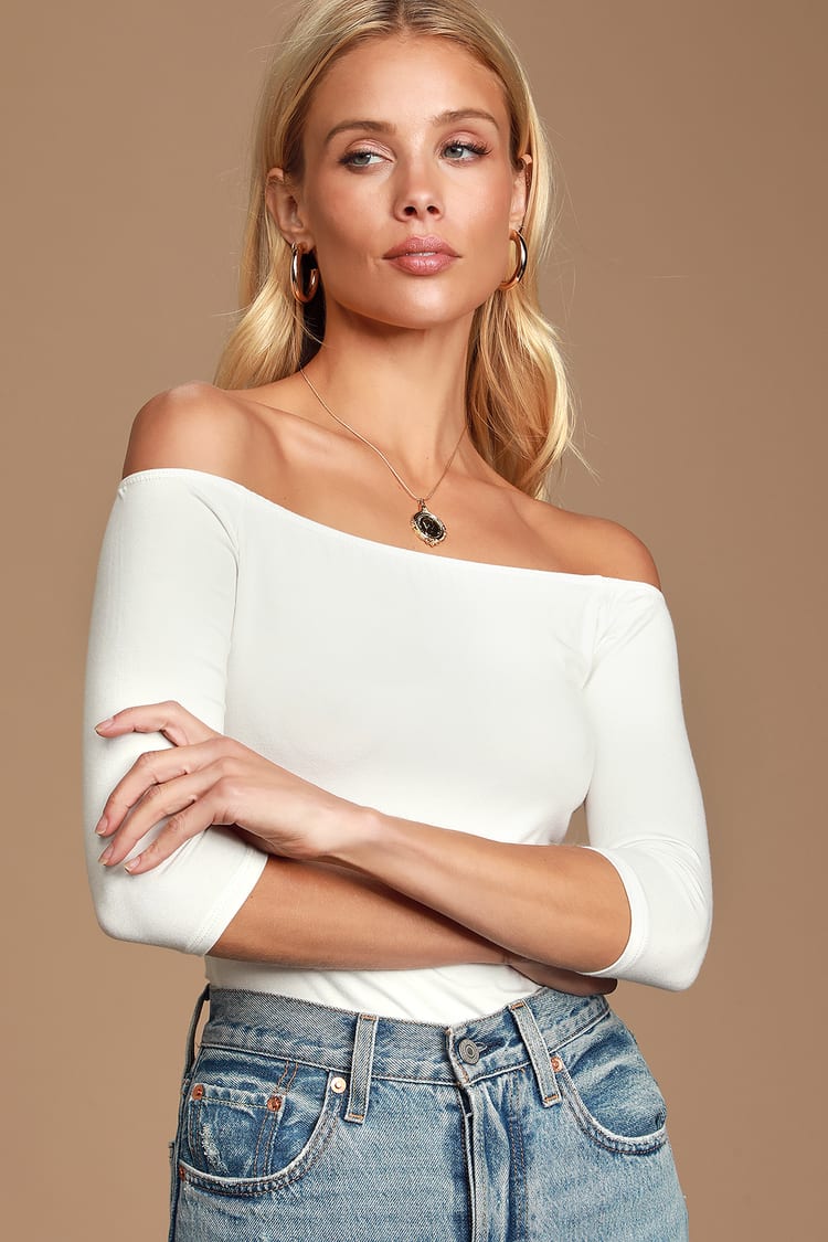 Cute White Top - Off-the-Shoulder Top - White Half Sleeve Top - Lulus