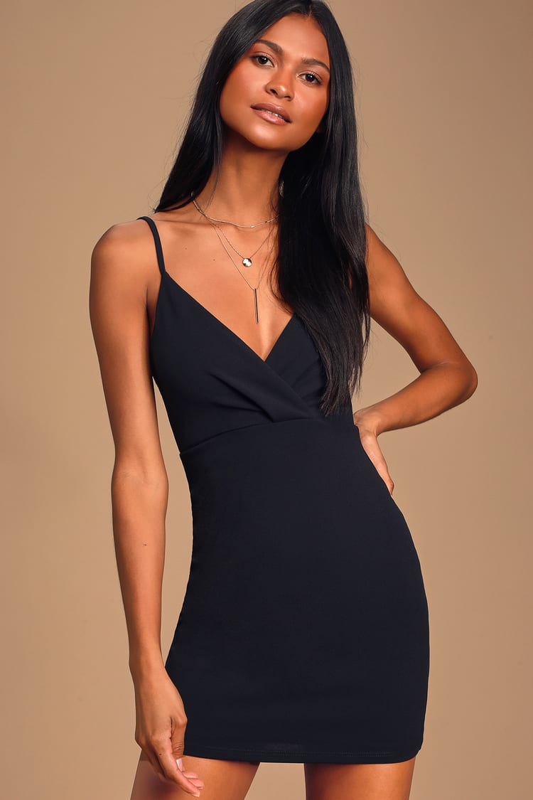 Sexy Black Dress - Black Lace Bodycon Dress - Surplice Mini Dress - Lulus
