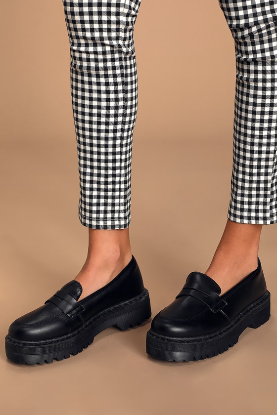 Chic Black Loafers - Flatform Loafers - Faux Leather Shoes - Lulus