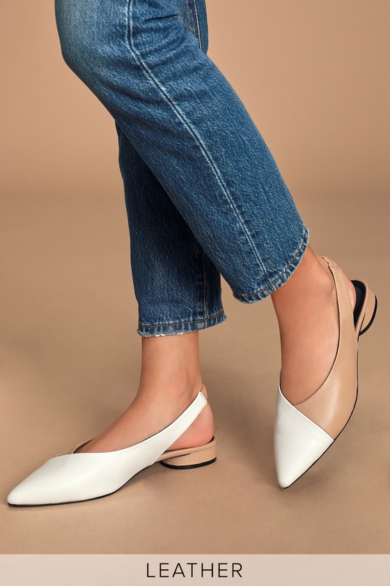 Caverley Magda Taupe and White Flats - Leather Slingback Flats - Lulus