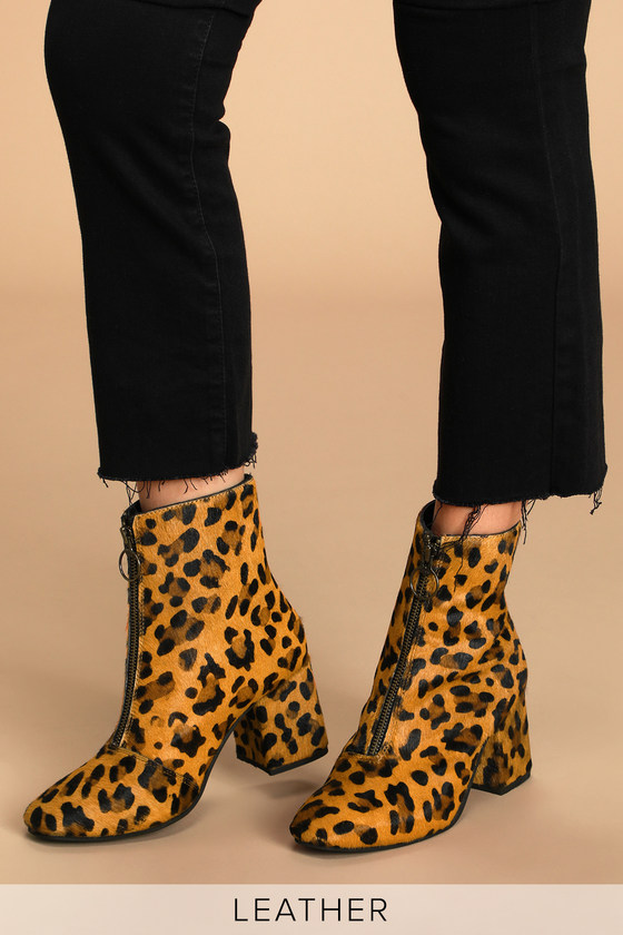 leopard print calf hair booties