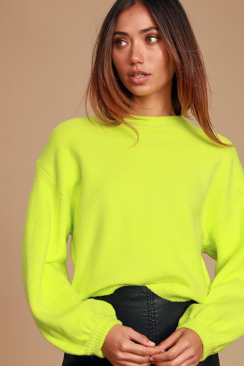 Neon Green Sweater - Balloon Sleeve Sweater - Trendy Sweater - Lulus