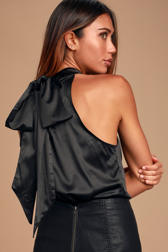 Blissful Life Black Satin Tie Back Sleeveless Top