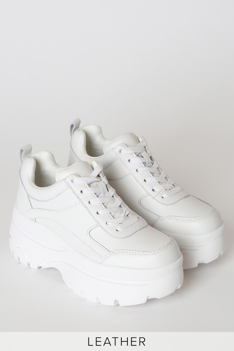 Steve Madden Hansel - White Leather Sneakers - Platform Sneakers - Lulus