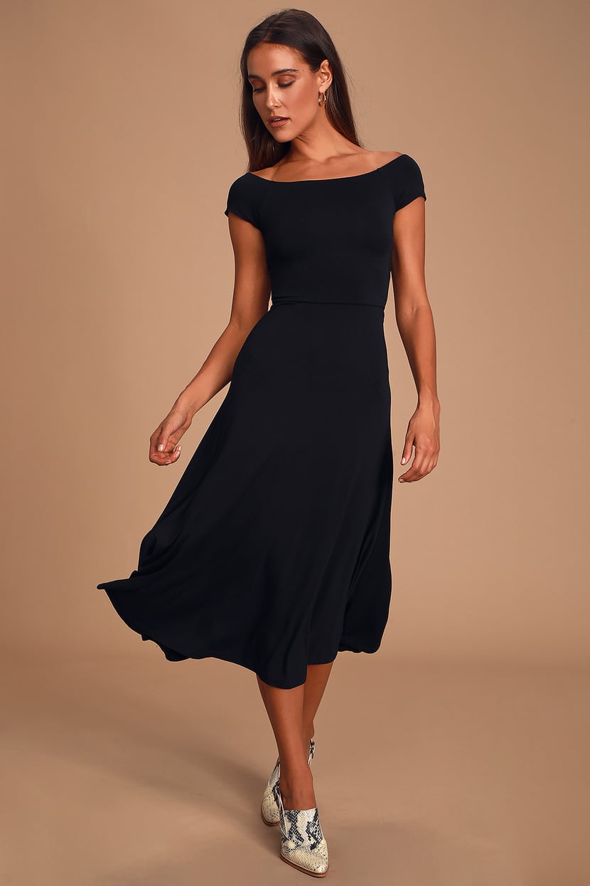 Black Dress - Short Sleeve Dress - Midi Dress - Lulus