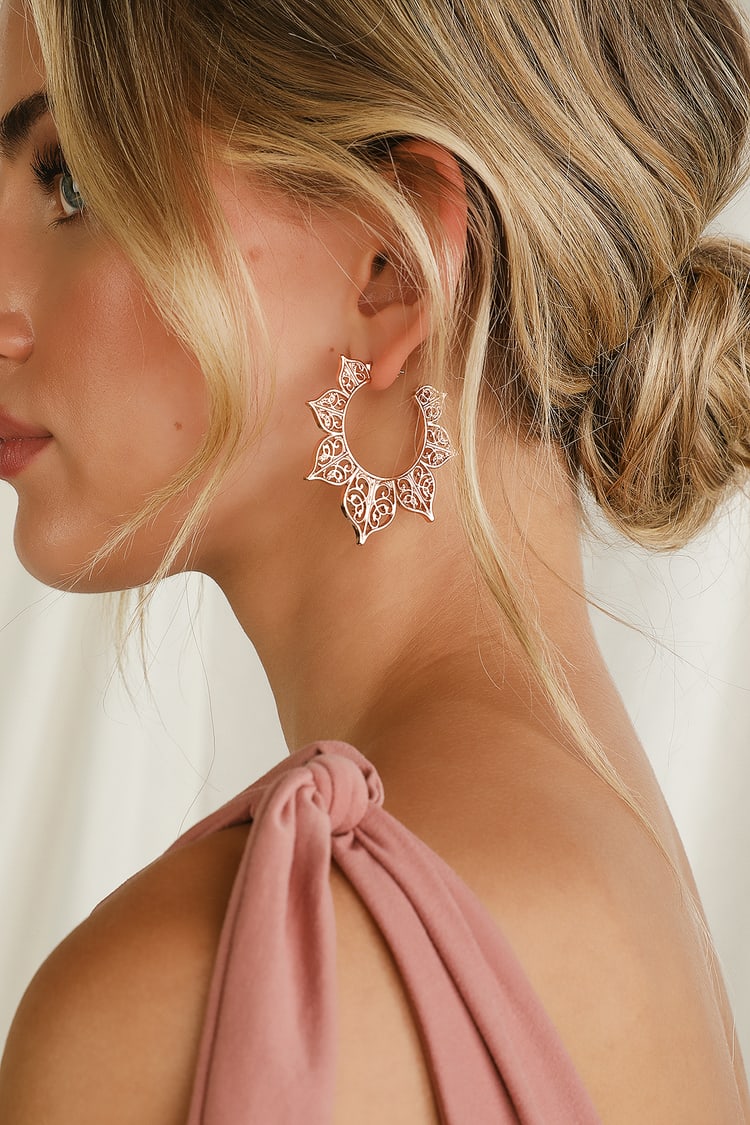 Stylish Rose Gold Earrings - Hoop Earrings - Engraved Earrings - Lulus