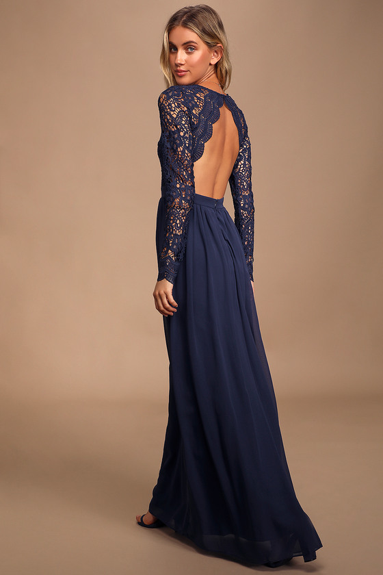 lace navy dress with sleeves