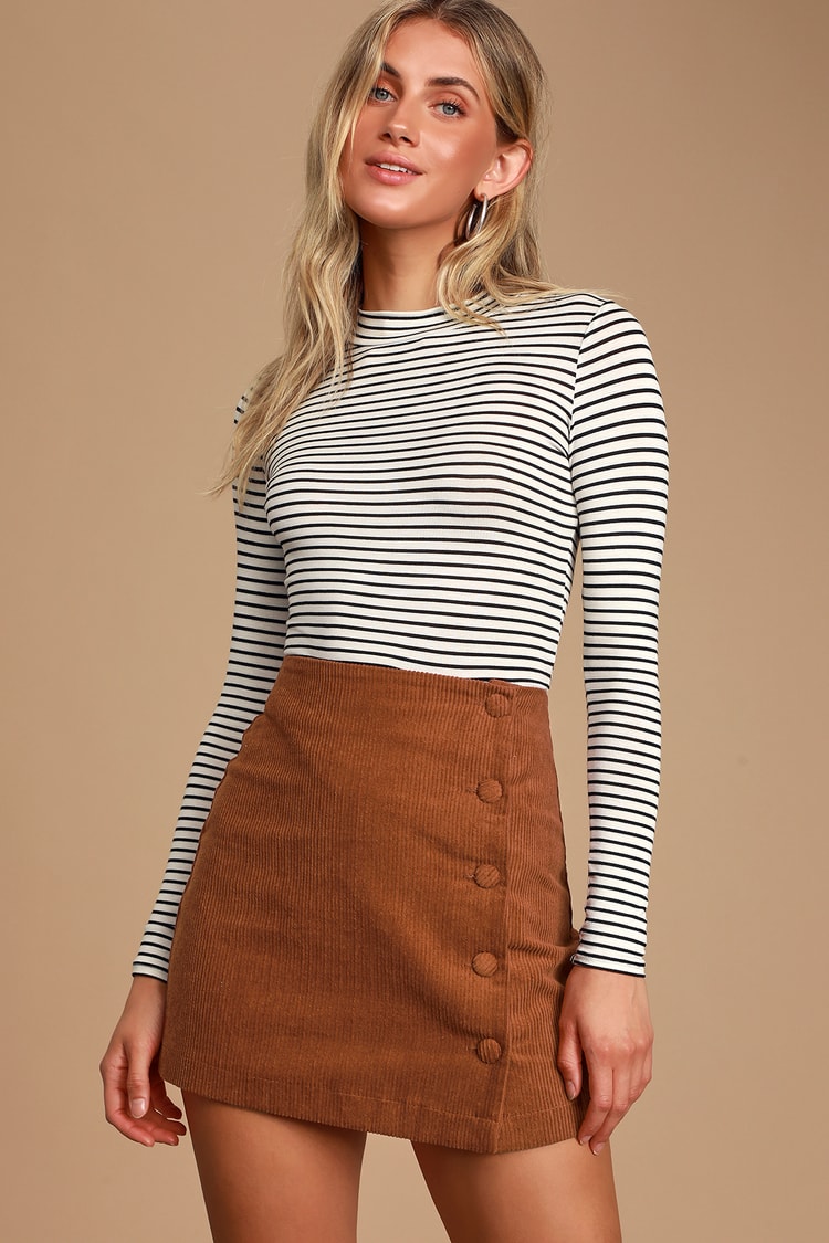 Rust Brown Corduroy Skirt - Button Front Skirt - A-Line Skirt - Lulus