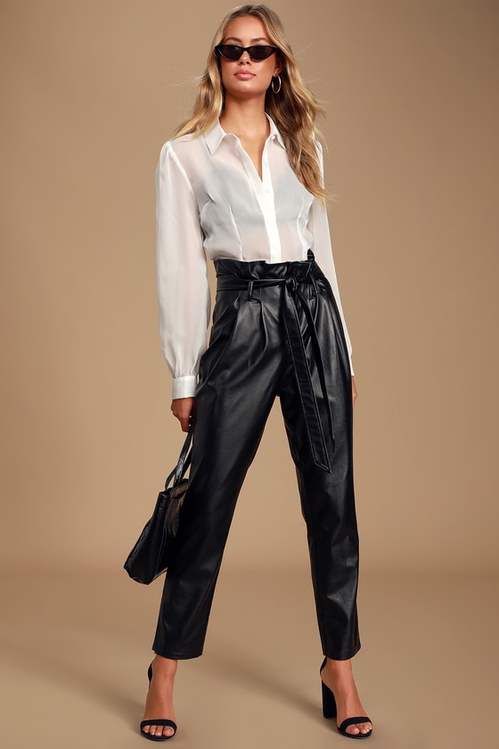 paperbag waist leather trousers