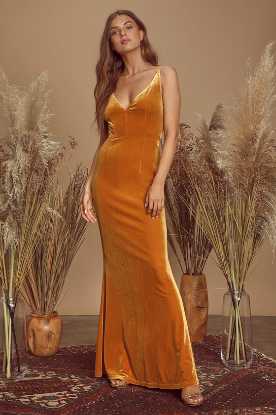 Orange Velvet Dress - Velvet Maxi Dress - Mermaid Maxi Dress - Lulus