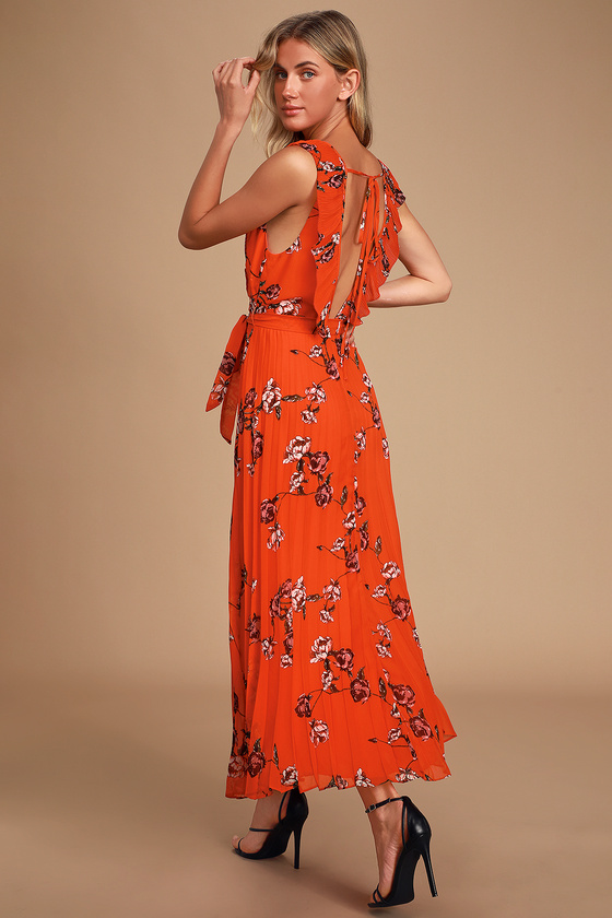 orange floral print dress